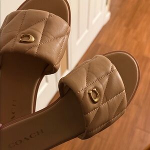 Coach Beige Quilted Sandals